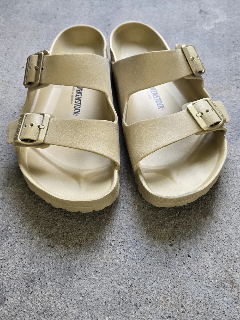 Birkenstock Men’s Two-Buckle Slide Sandals in Beige